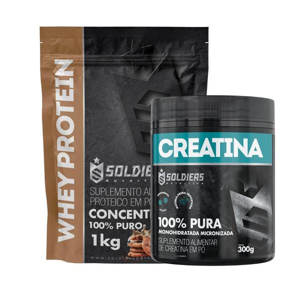 Imagem de Kit: Whey Protein Concentrado 1Kg + Creatina Monohidratada Pote 300g - 100% Pura Importada - Soldiers Nutrition