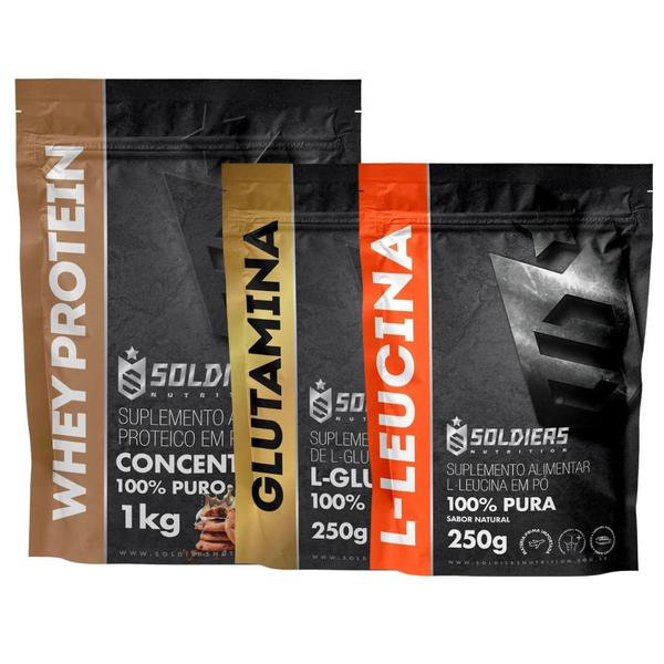 Imagem de Kit: Whey Protein Concentrado 1Kg + Glutamina 250g + Leucina 250g - 100% Importado - Soldiers Nutrition