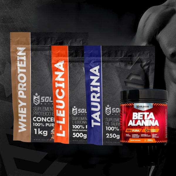 Imagem de Kit: Whey Protein Concentrado 1Kg + Leucina 500g + Taurina 250g + Beta Alanina 250g - 100% Importado - Soldiers Nutritio