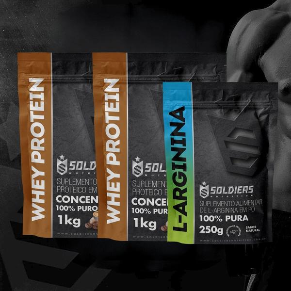 Kit: Whey Protein Concentrado 2Kg + Arginina 250g - 100% Importado - Soldiers Nutrition Imagem de Kit: Whey Protein Concentrado 2Kg + Arginina 250g - 100% Importado - Soldiers Nutrition