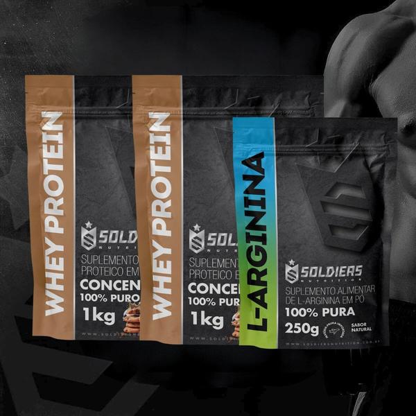 Imagem de Kit: Whey Protein Concentrado 2Kg + Arginina 250g - 100% Importado - Soldiers Nutrition