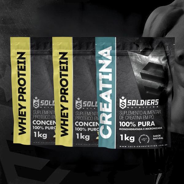 Imagem de Kit: Whey Protein Concentrado 2Kg + Creatina Monohidratada 1Kg - 100% Importado - Soldiers Nutrition