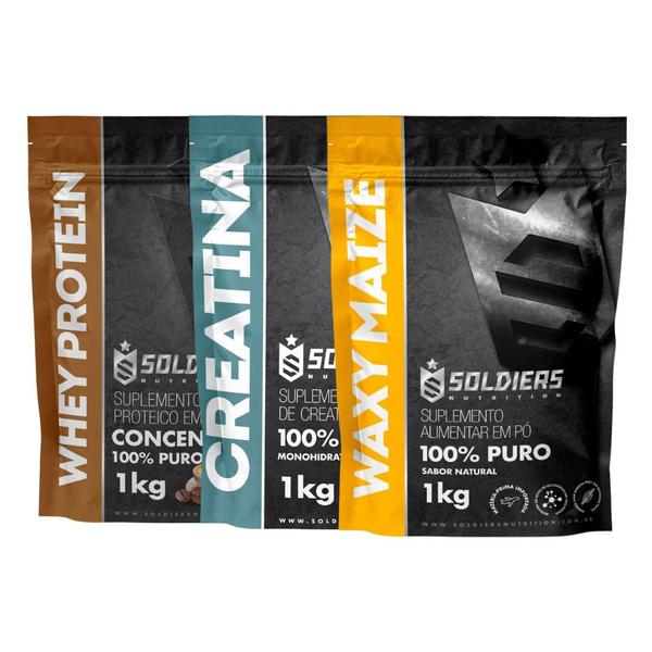 Imagem de Kit: Whey Protein Concentrado 2Kg + Creatina Monohidratada 1Kg + Waxy Maize 1Kg - Soldiers Nutrition