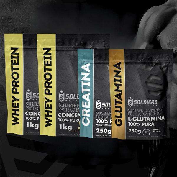 Imagem de Kit: Whey Protein Concentrado 2Kg + Creatina Monohidratada 250g + Glutamina 250g - 100% Importado - Soldiers Nutrition