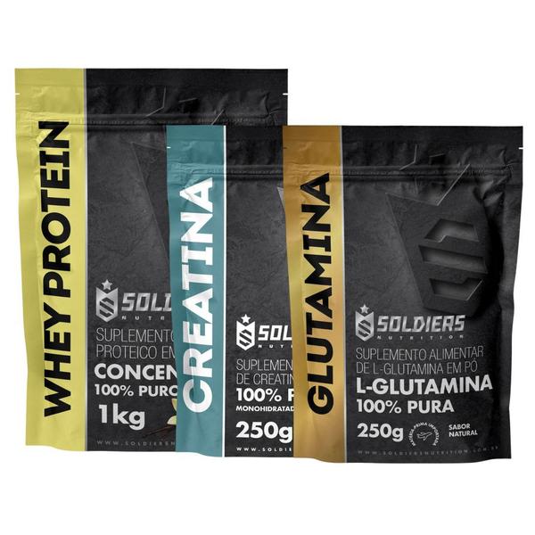 Imagem de Kit: Whey Protein Concentrado 2Kg + Creatina Monohidratada 250g + Glutamina 250g - 100% Importado - Soldiers Nutrition