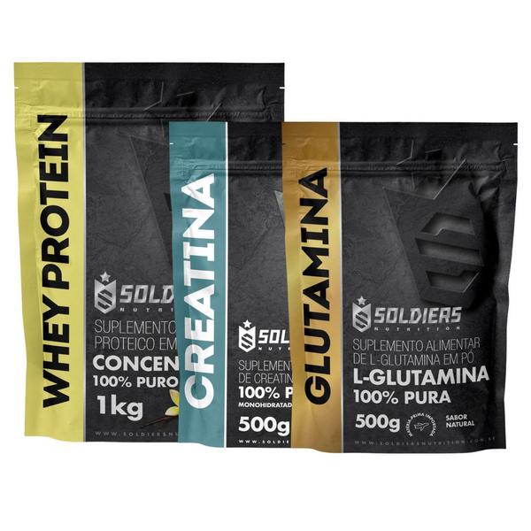 Imagem de Kit: Whey Protein Concentrado 2Kg + Creatina Monohidratada 500g + Glutamina 500g - 100% Importado - Soldiers Nutrition