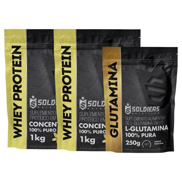 Imagem de Kit: Whey Protein Concentrado 2Kg + Glutamina 250g - 100% Importado - Soldiers Nutrition