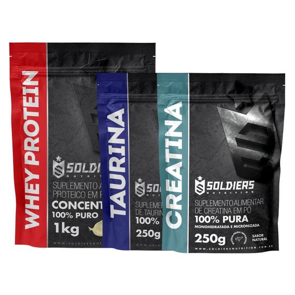 Imagem de Kit: Whey Protein Concentrado 2Kg + Taurina 250g + Creatina Monohidratada 250g - 100% Importado - Soldiers Nutrition