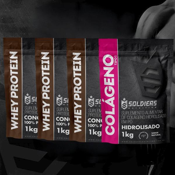 Imagem de Kit: Whey Protein Concentrado 3Kg + Colágeno Hidrolisado 1Kg - 100% Importado - Soldiers Nutrition