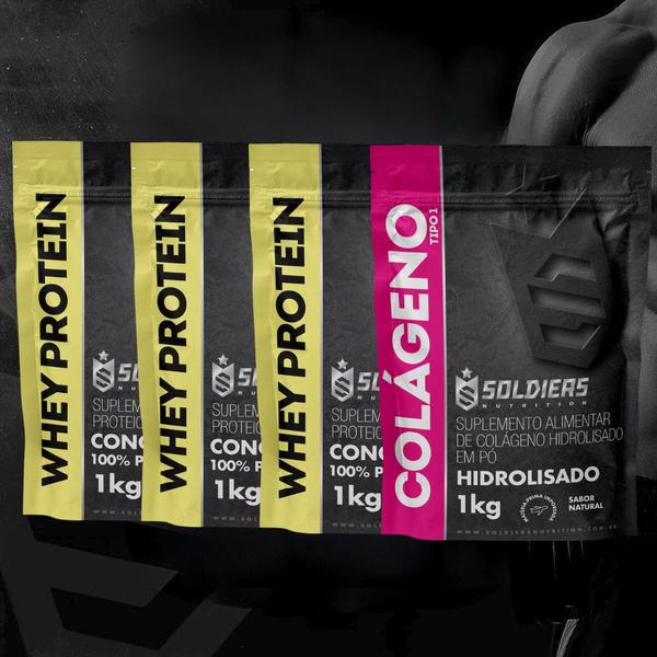 Imagem de Kit: Whey Protein Concentrado 3Kg + Colágeno Hidrolisado 1Kg - 100% Importado - Soldiers Nutrition