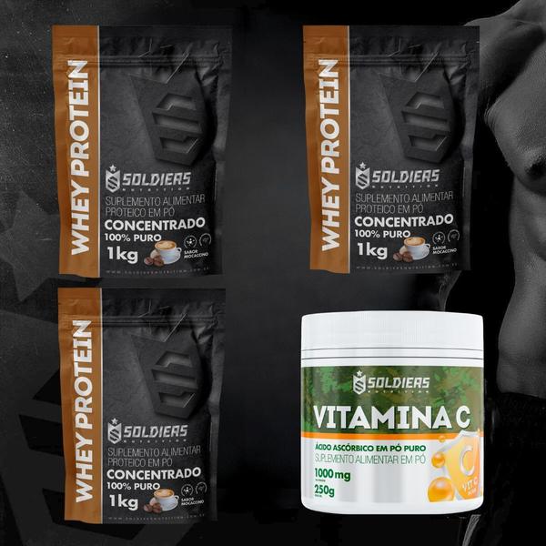 Imagem de Kit: Whey Protein Concentrado 3Kg + Vitamina C Em Pó 250g - 100% Importado - Soldiers Nutrition