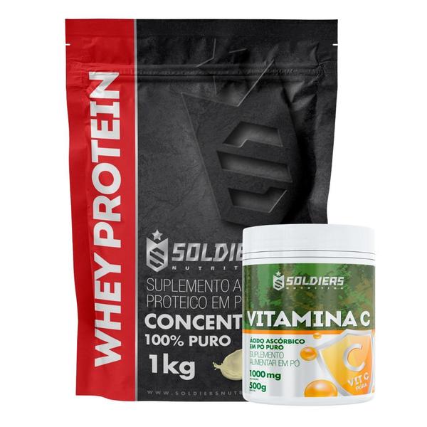 Imagem de Kit: Whey Protein Concentrado 3Kg + Vitamina C Em Pó 500g - 100% Importado - Soldiers Nutrition