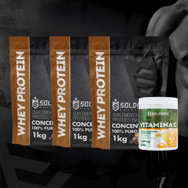 Imagem de Kit: Whey Protein Concentrado 3Kg + Vitamina C Em Pó 500g - 100% Importado - Soldiers Nutrition