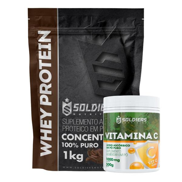 Imagem de Kit: Whey Protein Concentrado 3Kg + Vitamina C Em Pó 500g - 100% Importado - Soldiers Nutrition