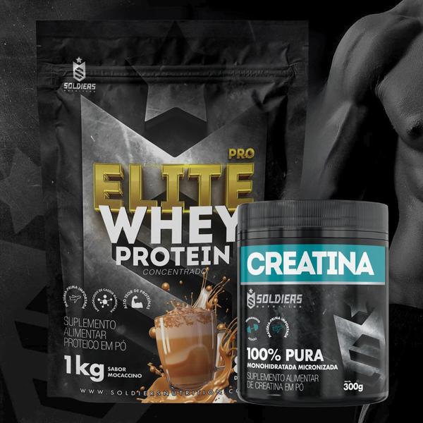 Imagem de Kit: Whey Protein Elite Pro 1kg + Creatina Monohidratada Pote 300g - 100% Pura Importada - Soldiers Nutrition