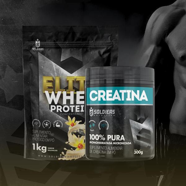 Imagem de Kit: Whey Protein Elite Pro 1kg + Creatina Monohidratada Pote 300g - 100% Pura Importada - Soldiers Nutrition