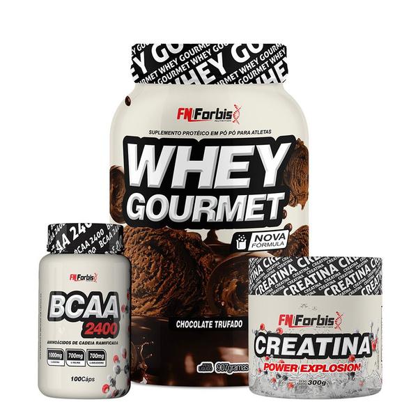 Imagem de Kit Whey Protein Gourmet Pote + Creatina 300g + BCAA 100 cáps - FN Forbis Nutrition