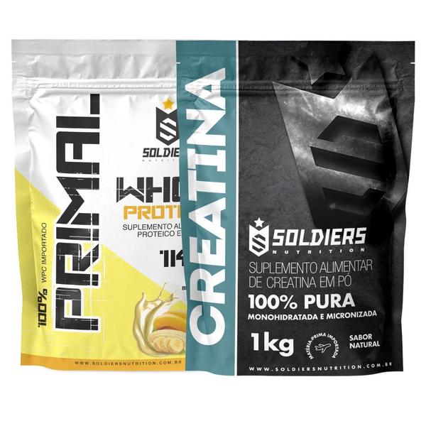 Imagem de Kit: Whey Protein Primal 1Kg 100% Importado + Creatina Monohidratada 1Kg- Soldiers Nutrition