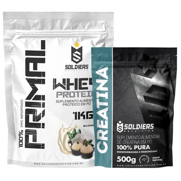 Imagem de Kit: Whey Protein Primal 1Kg 100% Importado + Creatina Monohidratada 500g - Soldiers Nutrition