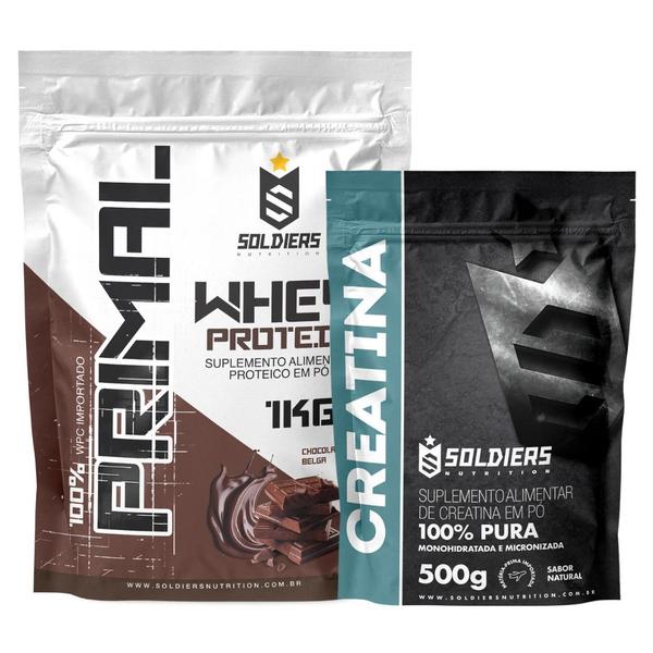 Imagem de Kit: Whey Protein Primal 1Kg 100% Importado + Creatina Monohidratada 500g - Soldiers Nutrition