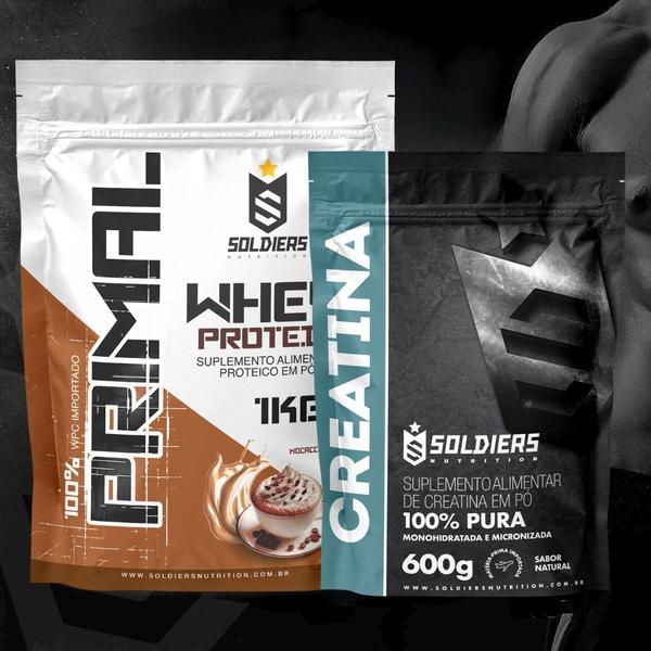 Imagem de Kit: Whey Protein Primal 1Kg 100% Importado + Creatina Monohidratada 600g - Soldiers Nutrition