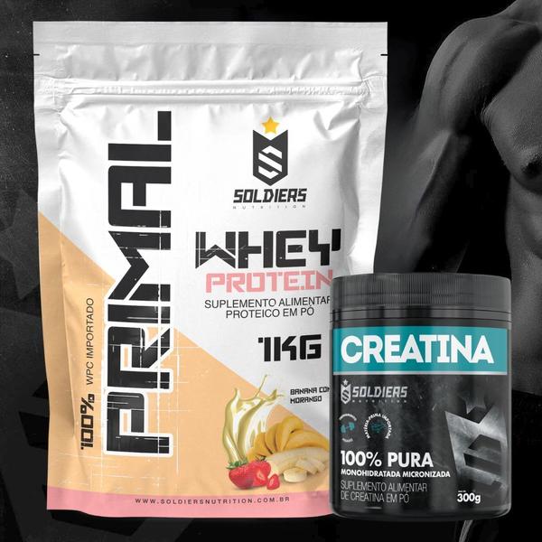 Imagem de Kit: Whey Protein Primal 1Kg 100% Importado + Creatina Monohidratada Pote 300g - Soldiers Nutrition