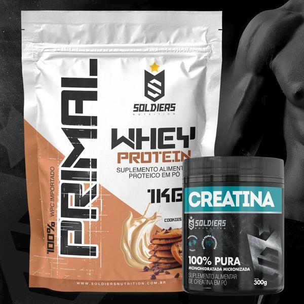 Imagem de Kit: Whey Protein Primal 1Kg 100% Importado + Creatina Monohidratada Pote 300g - Soldiers Nutrition