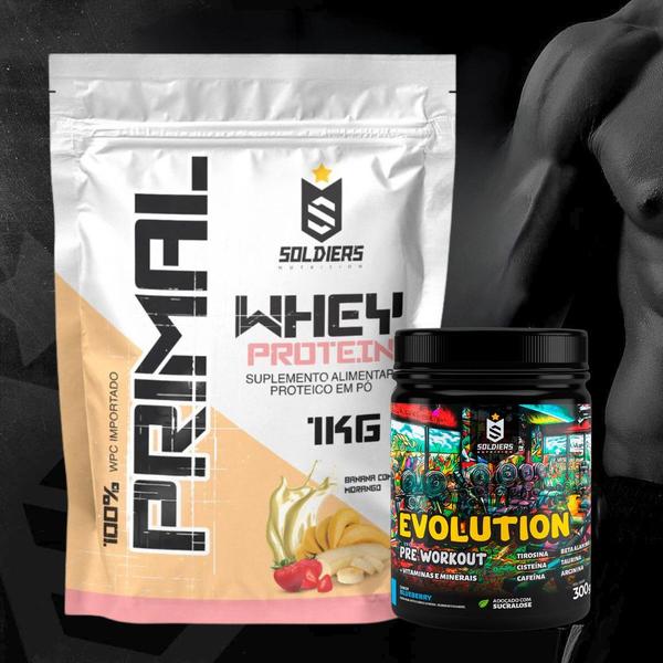 Imagem de Kit: Whey Protein Primal 1Kg 100% Importado + Pré-Treino Evolution - Soldiers Nutrition