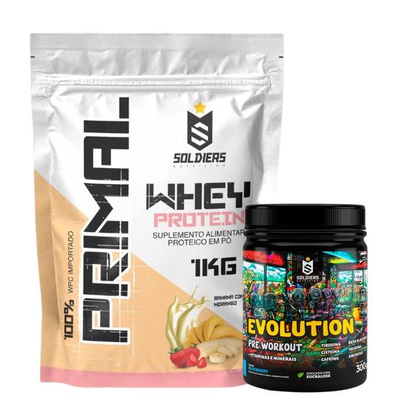 Imagem de Kit: Whey Protein Primal 1Kg 100% Importado + Pré-Treino Evolution - Soldiers Nutrition