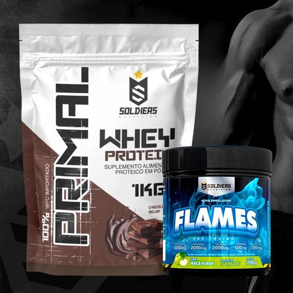 Imagem de Kit: Whey Protein Primal 1Kg 100% Importado + Pré- Treino Flames - Soldiers Nutrition