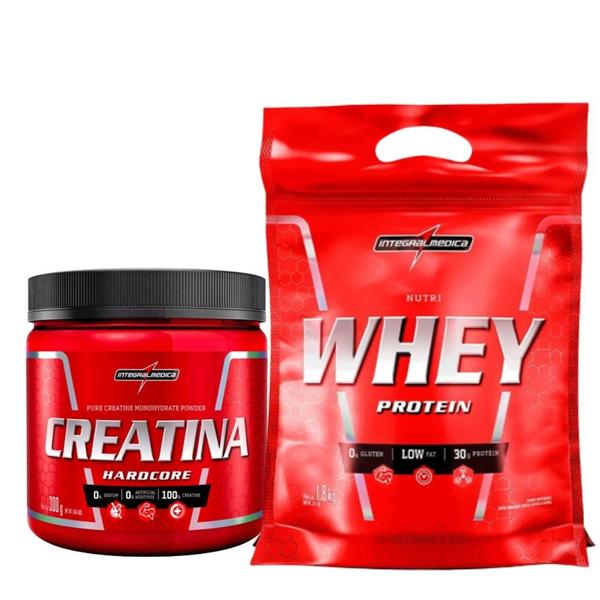 Imagem de Kit Whey Protein Refil 1.8kg + Creatina IntegralMedica 300g - Sabor Morango