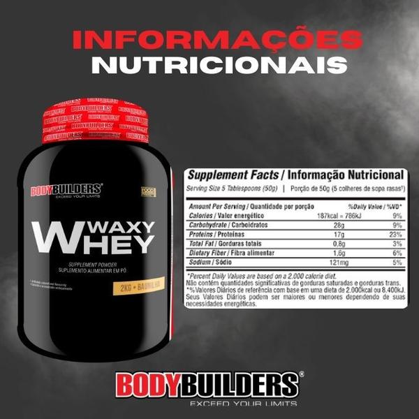 Imagem de Kit Whey Protein Waxy Whey Pote 2kg + BCAA 4,5 100g + Power Creatina 100g + Coqueteleira 600ml - Kit para Ganho de Massa Muscular e Força- 