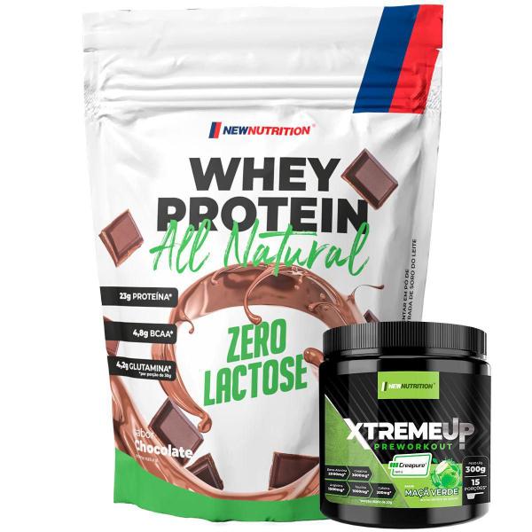 Imagem de Kit Whey Protein Zero Lactose All Natural Chocolate + Pré Treino XtremeUp Maçã Verde NEWNUTRITION