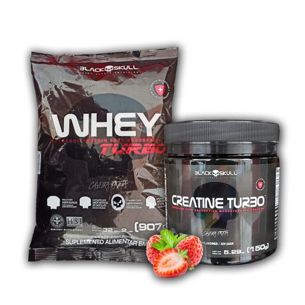 Imagem de Kit Whey Turbo 907g mais Creatina Turbo 150g - Black Skull