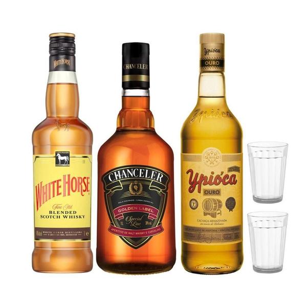 Imagem de Kit Whisky White Horse 1L + Chanceler 1L + Ypióca Ouro 965ml