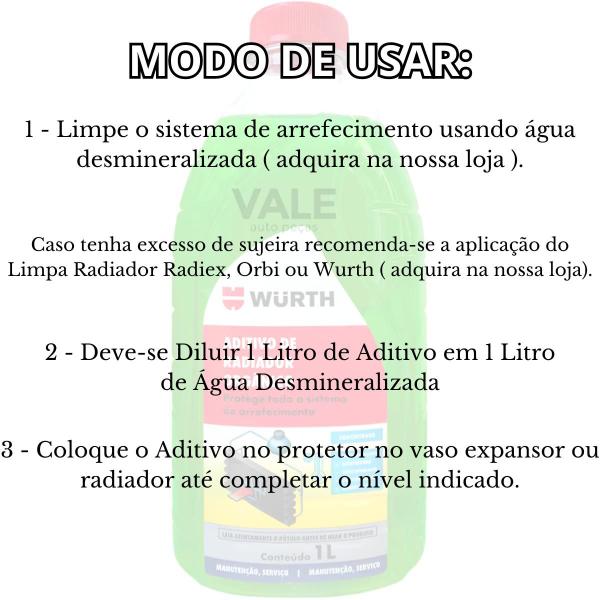 Imagem de Kit Wurth 2 Litros Aditivo Verde Concentrado Orgânico 6 Litros de Água Desmineralizada 1 Selante para Radiador e 1 Limpa Radiador