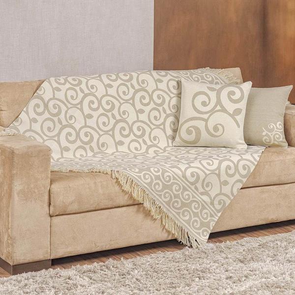 Imagem de Kit Xale Decorativo Turin Jacquard Estampado 3 Peças - Arabesco Bege