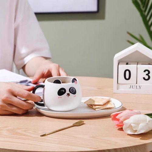 Kit Xícara Cerâmica Panda Com Pires Prato Colher Para Café - D'PRESENTES Imagem de Kit Xícara Cerâmica Panda Com Pires Prato Colher Para Café