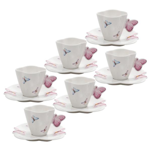 Imagem de Kit Xicara e Prato Sobremesa Porcelana Borboleta Wolff