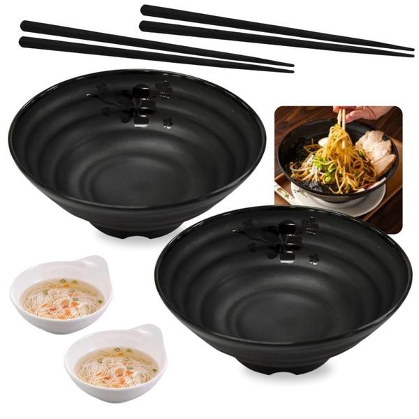 Imagem de Kit Yakisoba com 2 Tigelas 21,5 Cm + 2 Molheiras + 2 Pares de Hashi + 2 Descanso de Hashi Hashioki