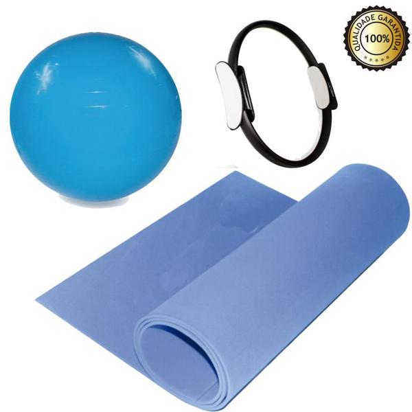 Imagem de Kit Yoga Pilates Anel + Tapete 1,80 ul + Bola Suíça 55 Cm