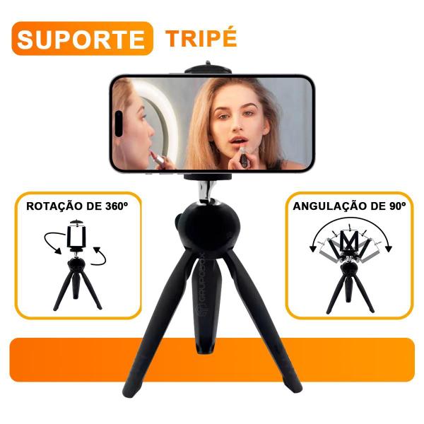 Imagem de Kit Youtuber Iluminador Completo Aro 10 Polegadas com Tripe 2,10m Ring Light Blogueiro Make