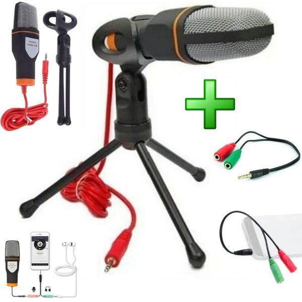 Imagem de Kit Youtuber Tripé 1,20m Microfone Condensador mesa acessórios filmagem gravação vídeo smartphone