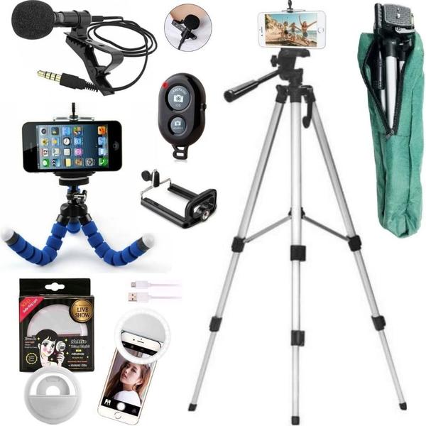 Kit Youtuber Tripé Microfone de Lapela Acessórios para Celular 6 Pçs Tiktok - CJR Imagem de Kit Youtuber Tripé Microfone de Lapela Acessórios para Celular 6 Pçs Tiktok