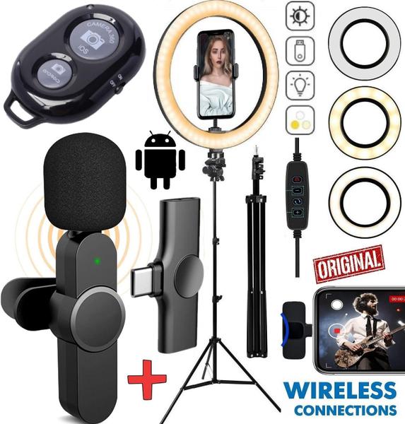 Imagem de Kit Youtuber Tripé Microfone Sem Fio Celular Smartphone Usb