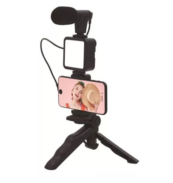 Imagem de Kit Youtuber Vlog Live Tripé Celular Suporte Led E Microfone