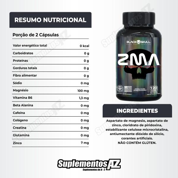 Imagem de Kit Zma 120 Caps + Bcaa 2400mg 100 Caps Black Skull