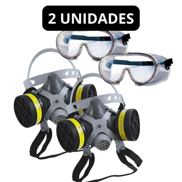 Imagem de Kit02 combo n62: respirador semi facial 2f voga+oculos ampla visão rã