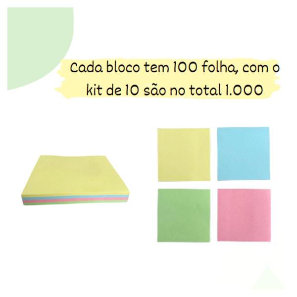 Imagem de Kit10 PostIt Bloco de Notas 7,6cm Autoadesivo Colorido 1.000fls