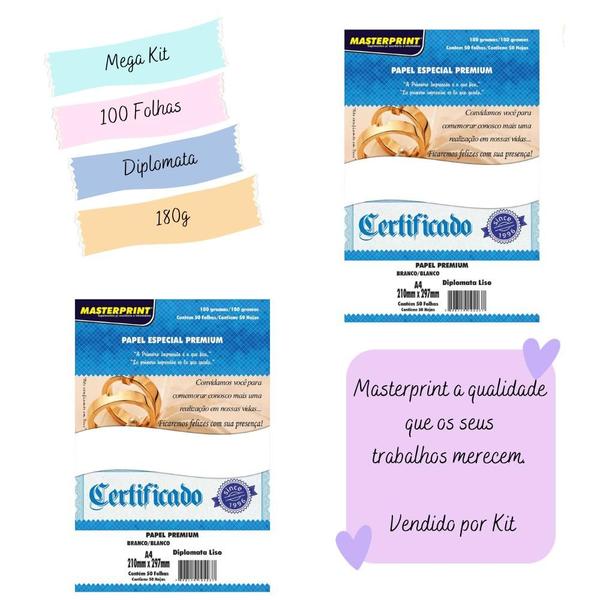 Imagem de Kit100 Fls Papel Certificado Diplomata -Branco A4